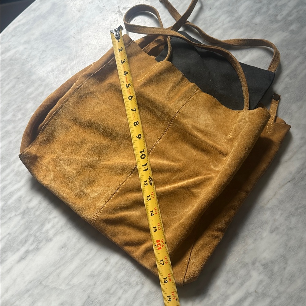Suede Tote Bag - Tan yellow ochre - Picture 8 of 10